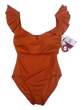 Vince Camuto Orange Ruffle Sleeve One Piece Swimsuit Size 10 NWT
